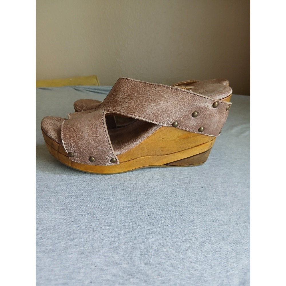 Bed Stu Sandals 10 Olea Wooden Platform Block Heel Leather Studded Comfort